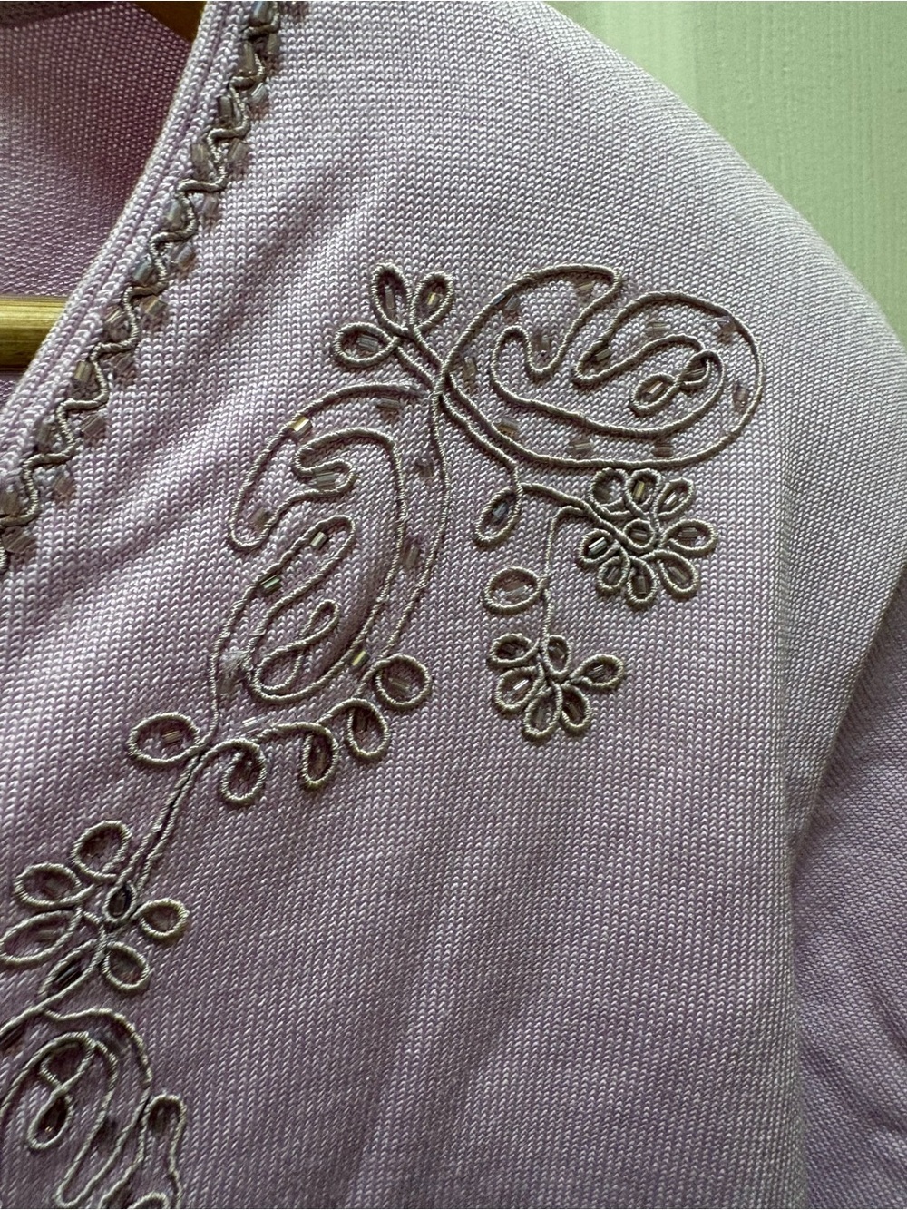 NWT Elisabeth 1X Lavender Cardigan Silk Blend Embellished Embroidered Sweater - Picture 13 of 16